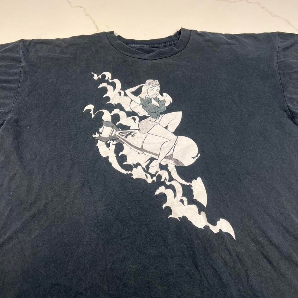 T-Shirt Mens Large Black Pinup Girl Bomb Graphic Streetwear Tee